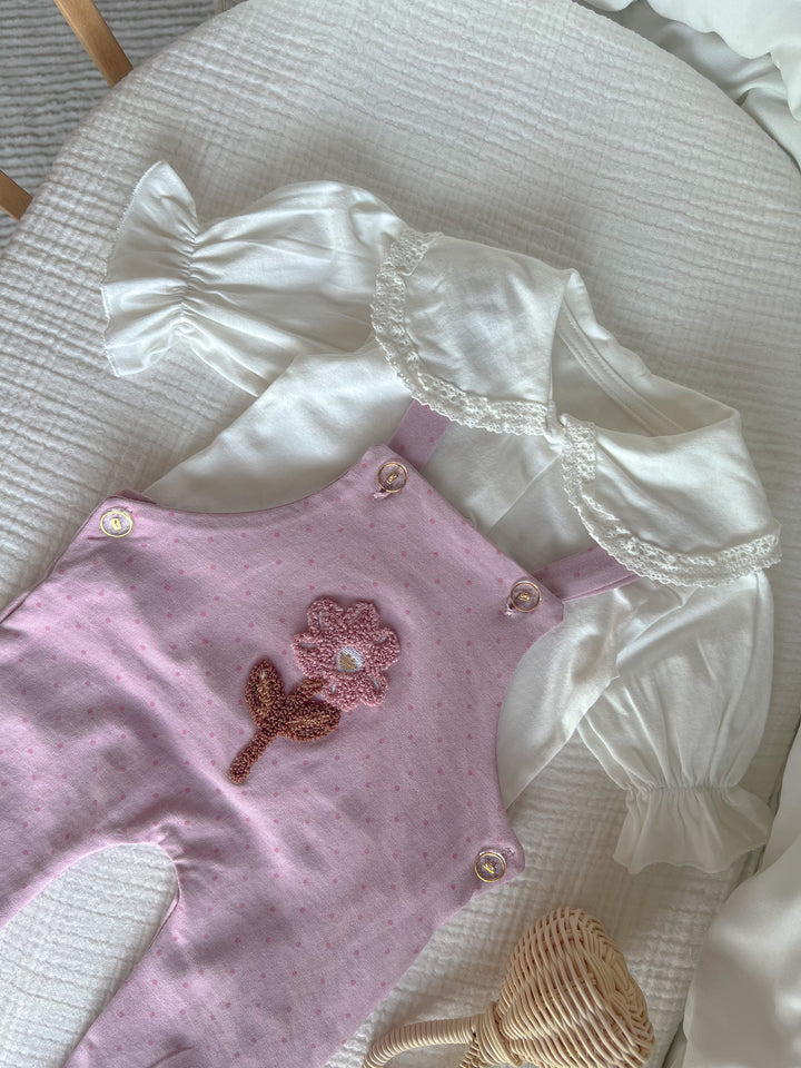 Rosy Nakışlı Pembe Salopet Takım